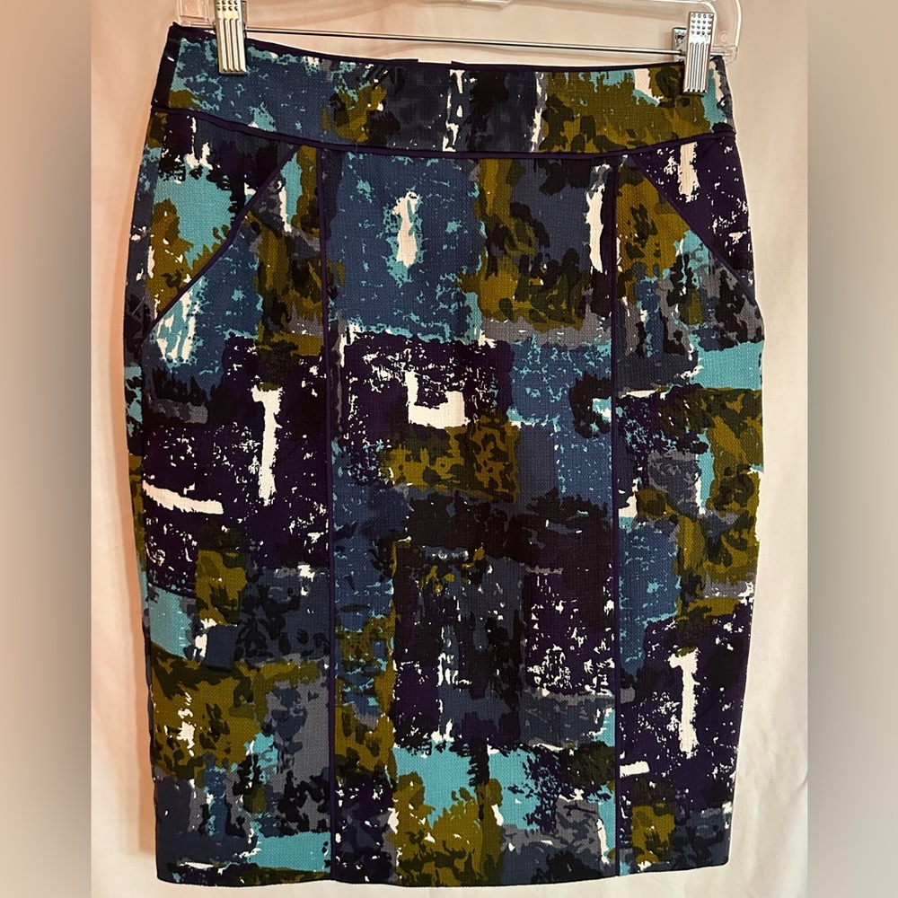 Tabitha Anthropologie Blue Liquid Acres‎ Pencil Skirt Size 2